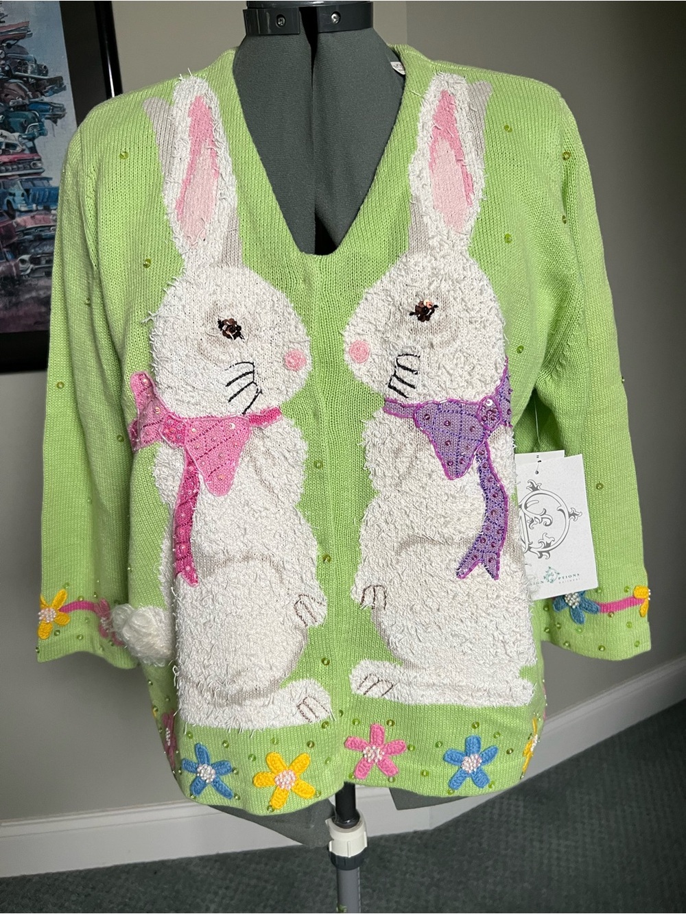 NWT Design Options L Easter Bunny Rabbit Sweater Cardigan Halloween Christmas